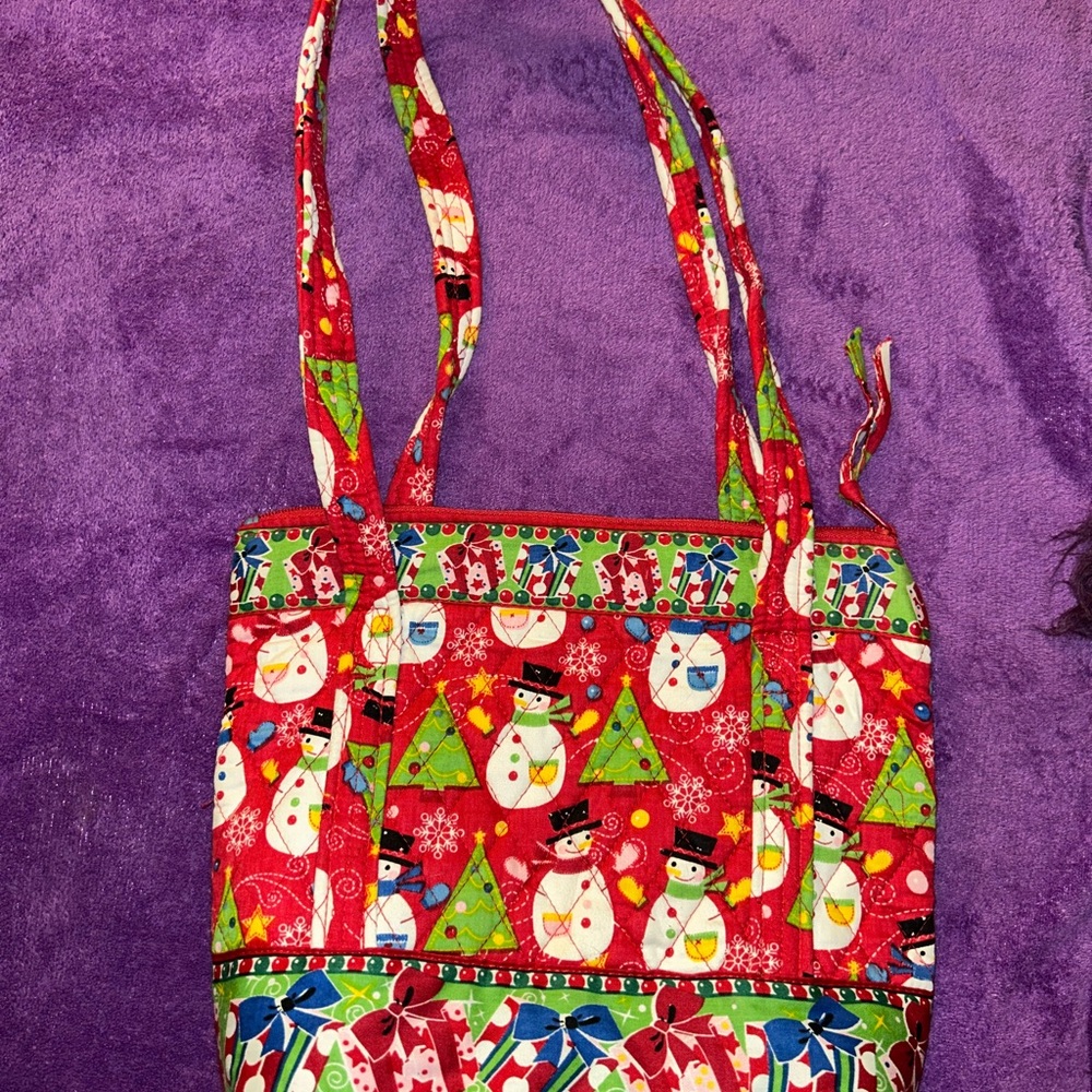 Festive Red Snowman Print Tote Bag with wallet.